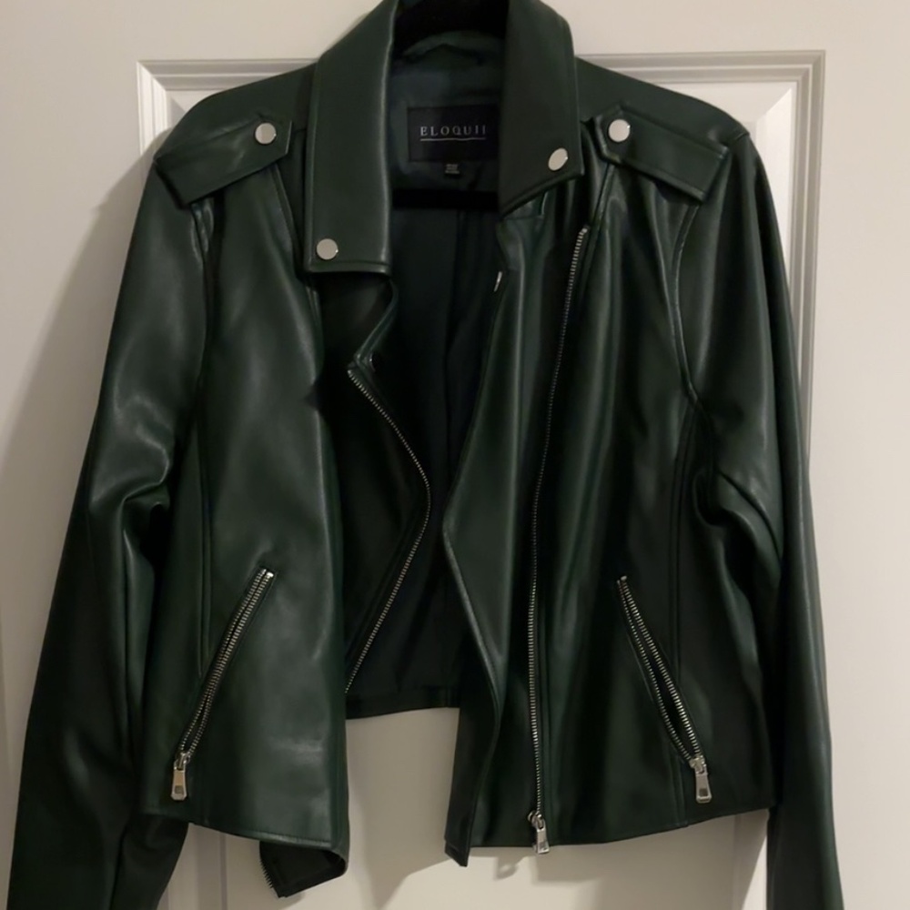 Green Faux Leather Cropped Jacket by ELOQUII